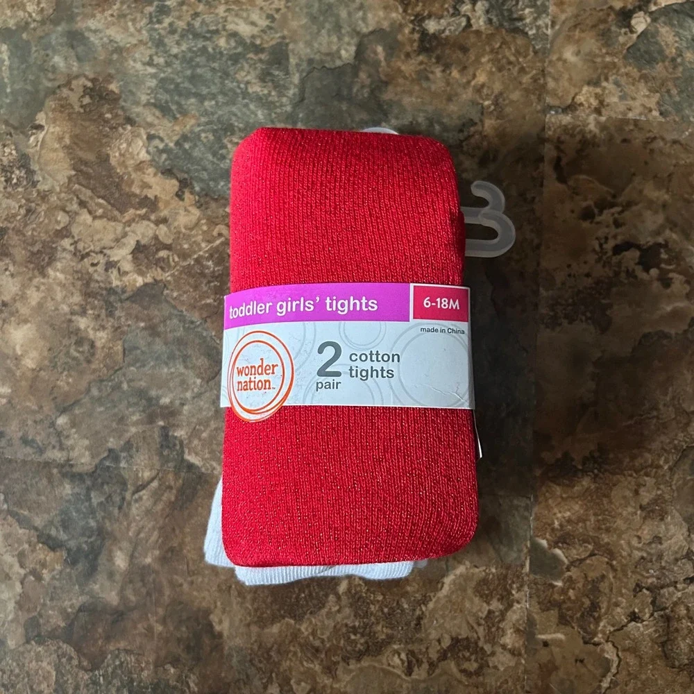 Wonder Nation Footed Cotton Tights Toddler Girls Size 6-18 Months Red White
